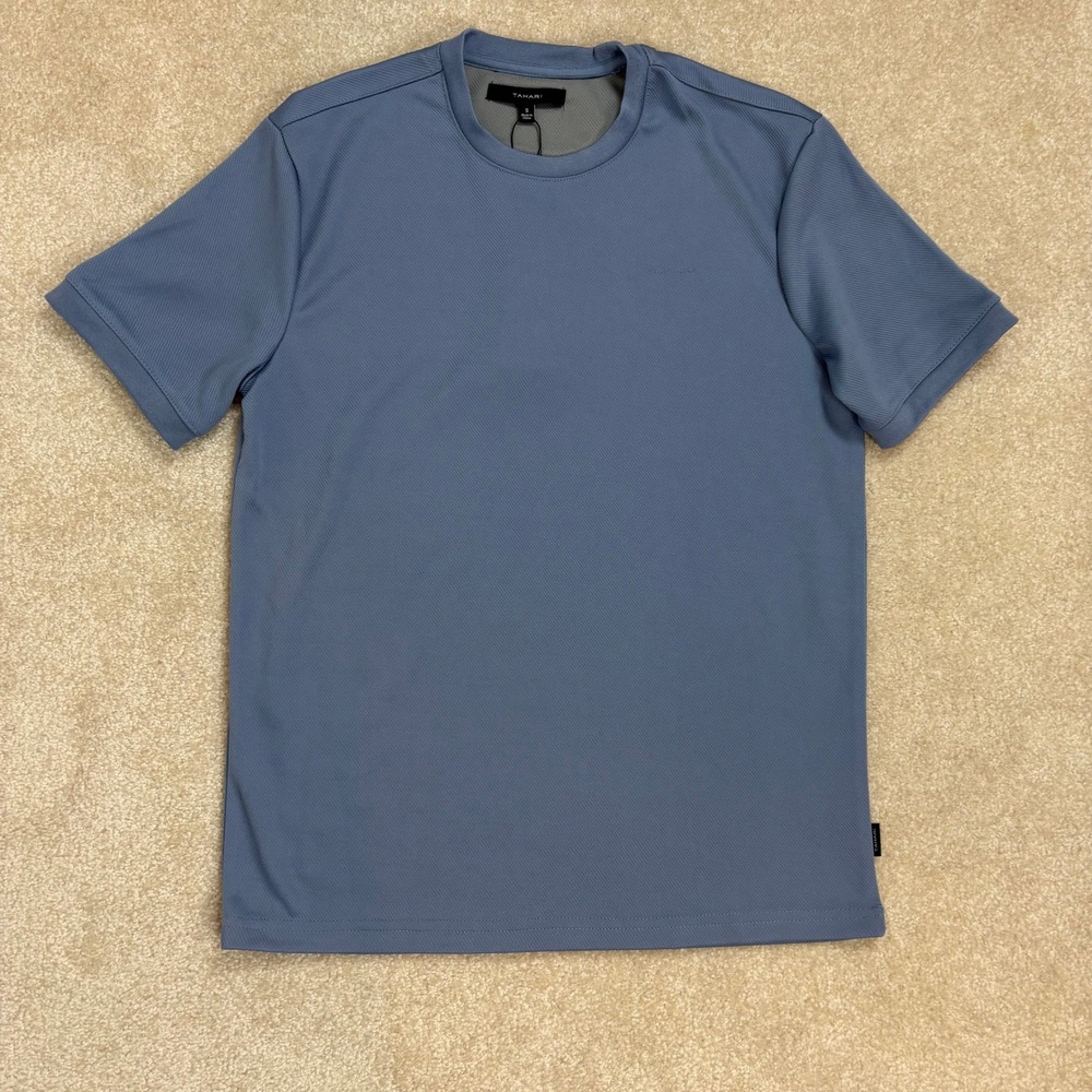 Tahari Mens Blue Graphite Luxury in Motion Stretch Fabric T Shirt Size S‎ NWT